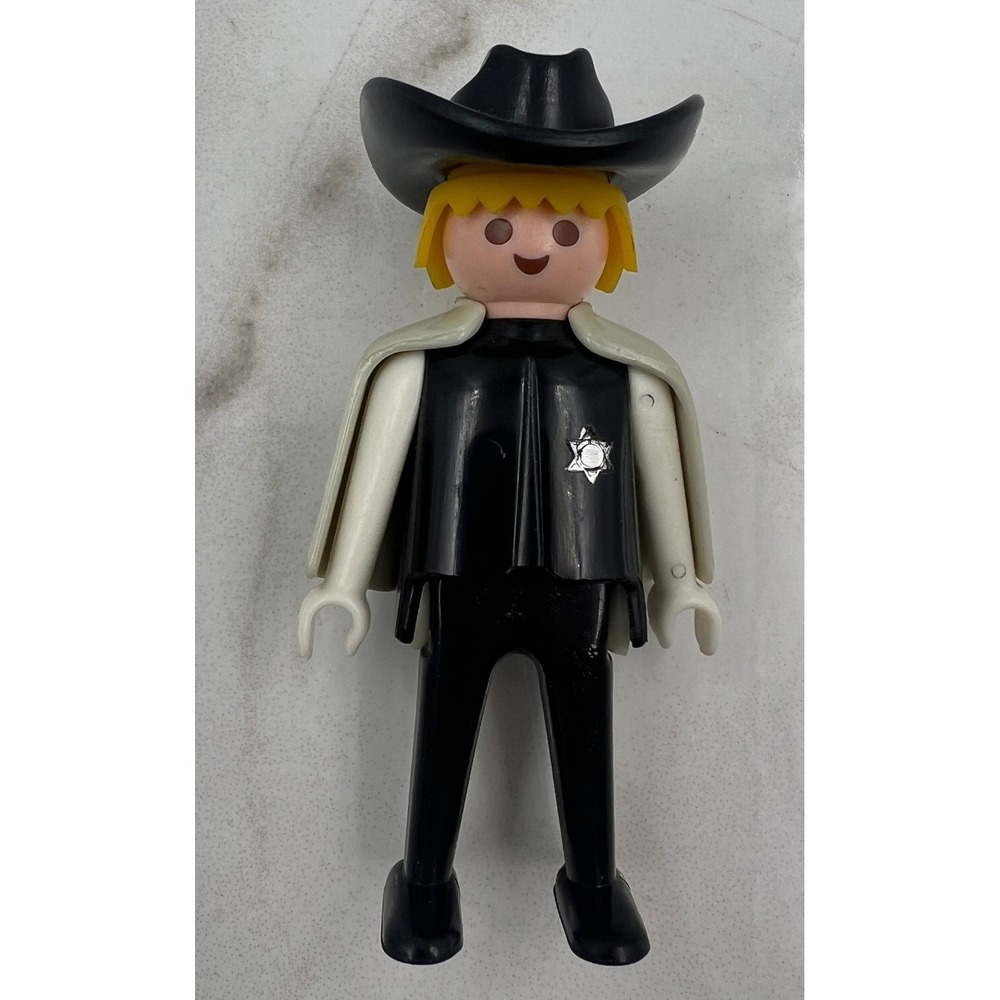 Vintage Playmobil Geobra 1974 Sheriff Cowboy Klicky Figure Black Hat Poncho Star